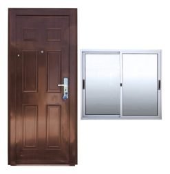 Puerta Exterior Semiblindada Con Ventana Aluminio Corrediza