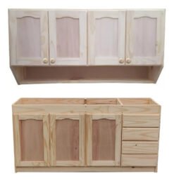 Bajo Mesada De Madera Y Aéreo De 4 Puertas Color Crema