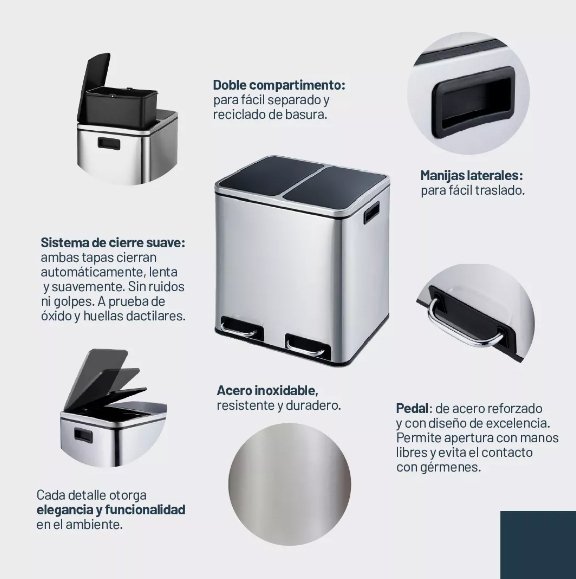 Tacho Contenedor Cesto Basura Doble 30 Litros