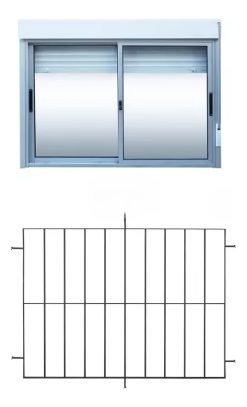 Ventana Monoblock Aluminio 150 X 120 Con Reja Y Cortina