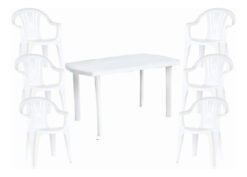 Juego De Jardin Patio Mesa Mas 6 Sillas Blanco Plástico Pvc