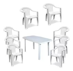 Juego De Jardin Patio Mesa Mas 8 Sillas Blanco Plástico Pvc