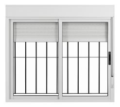 Ventana Monoblock 150x120 Aluminio Con Reja Y Cortina Pvc