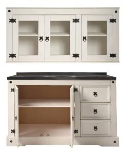 Bajo Mesada Pileta + Aéreo Cocina Madera Maciza Blanco