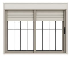 Ventana Monoblock 150x120 Aluminio Con Reja Y Cortina Pvc