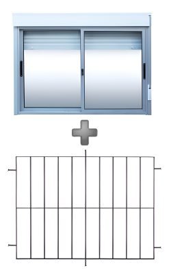 Ventana Aluminio Monoblock Con Reja Y Cortina 1.50 X 1.20