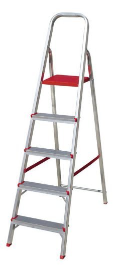 Escalera Aluminio 141 Cm 5 Escalones Liviana Plateado