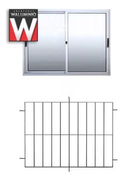 Ventana De Aluminio 1.20 X 1.0 Con Reja 12mm Incorporada Color Plateado Waluminio