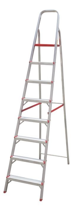 Escalera Tijera Aluminio 8 Escalones Botafogo Rojo Antideslizante Plegable