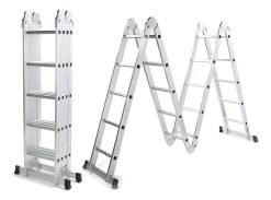 Escalera Plegable Multipropósito Waluminio 20 Escalones Aluminio 5.61m Plateado