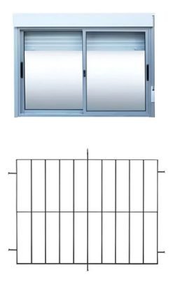 Ventana Monoblock Aluminio 150 X 120 Con Reja Y Cortina
