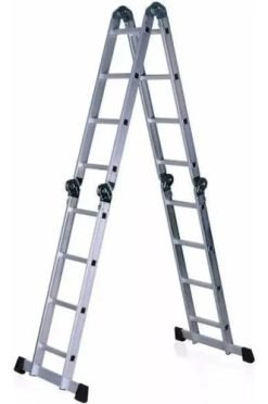 Escalera Multipropósito Aluminio Plegable 4.5m 16 Peldaños 150kg Waluminio Plateado