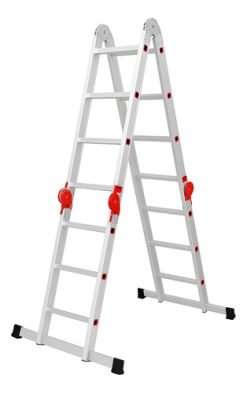 Escalera Multipropósito Waluminio Aluminio Plegable 12 Escalones 3.5m Plateado