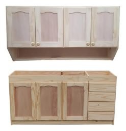 Alacena Bajo Mesada Y Aéreo Waluminio Madera Pino Crema 3 Puertas 4 Cajones