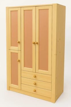 Ropero Waluminio Madera Pino 4 Puertas 3 Cajones Marrón Claro