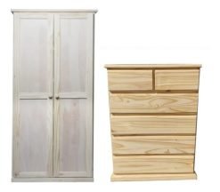 Cómoda Cajonera De Madera + Ropero 2 Puertas De Madera