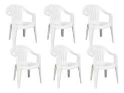 Set 6 Sillas Mor Plástico Blanco Apilables