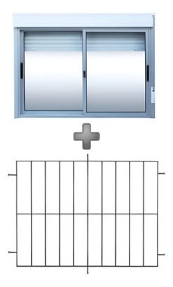 Ventana Aluminio Monoblock Con Reja Y Cortina 1.50 X 1.20