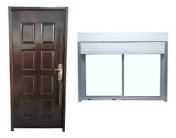 Puerta Doble Chapa Con Ventana Con Cortina De Enrollar