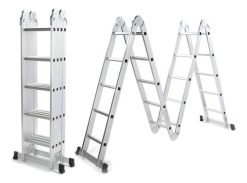Escalera Plegable Multipropósito Waluminio 20 Escalones Aluminio 5.61m Plateado