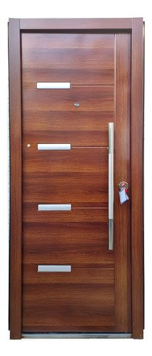 Puerta Blindada Con Barral Largo Exterior Color Marrón