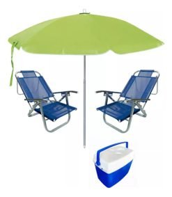 Sillas Playa Aluminio + Conservadora 34 L + Sombrilla Playa