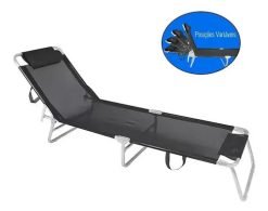 Camastro Plegable De Aluminio Botafogo Con 4 Posiciones, Negro