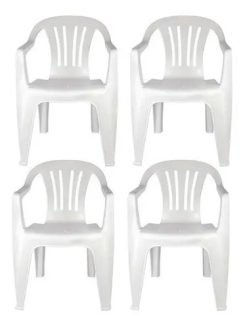 Set De 4 Sillas Plastico Pvc Reforzada Blanca Peso 182kg
