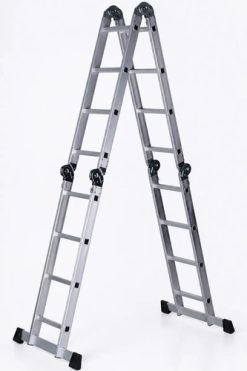Escalera Multipropósito Aluminio Plegable 4.5m 16 Peldaños 150kg Waluminio Plateado
