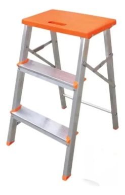 Banco, Escalera, Taburete Plegable De Aluminio De 3 Peldaños, 61 Cm, Color: Acero Inoxidable Inox