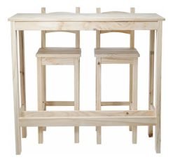 Mesa Madera 2 Sillas Altas Barra Desayunador