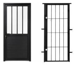 Puerta Aluminio Exterior Con Reja Hierro 80x200
