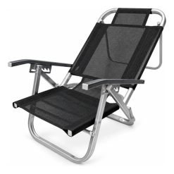 Reposera Reclinable Silla Aluminio Playa 120kg Reforzada Color Negro